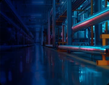 Banner de catálogo industrial Mobil com dutos de fábrica e chamada para portfólio de produtos para equipamentos industriais.