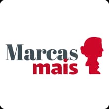 Selo Marcas Mais com texto em cinza e vermelho sobre fundo claro.