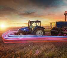 Máquina agrícola com elemento do logo Mobil