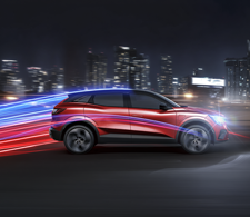 Traseira de um carro com elemento do logo Mobil